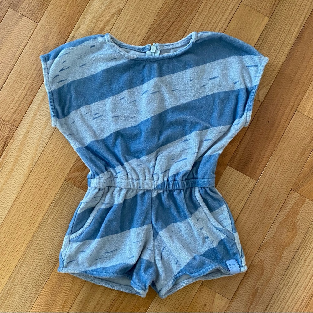 [DONATED] EUC Omami mini Blue and light blue Striped Romper with Elastic Waist